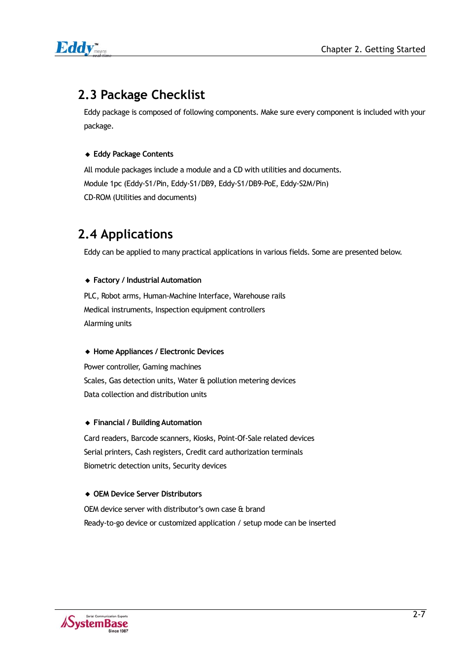 3 package checklist, 4 applications, 3 package checklist -7 | 4 applications -7 | Solvline Eddy Series Ver 2.1a User Manual | Page 15 / 89