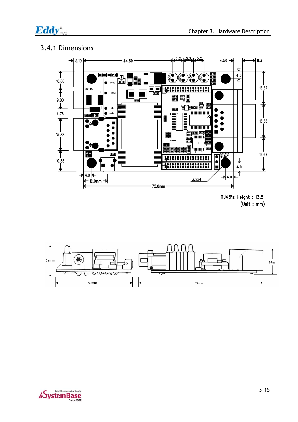 1 dimensions, 1 dimensions -15, Figure 3-11 | Eddy-s1/db9-poe front view -15, Figure 3-12, Eddy-s1/db9-poe side view -15 | Solvline Eddy Series Ver 2.1a User Manual | Page 40 / 89