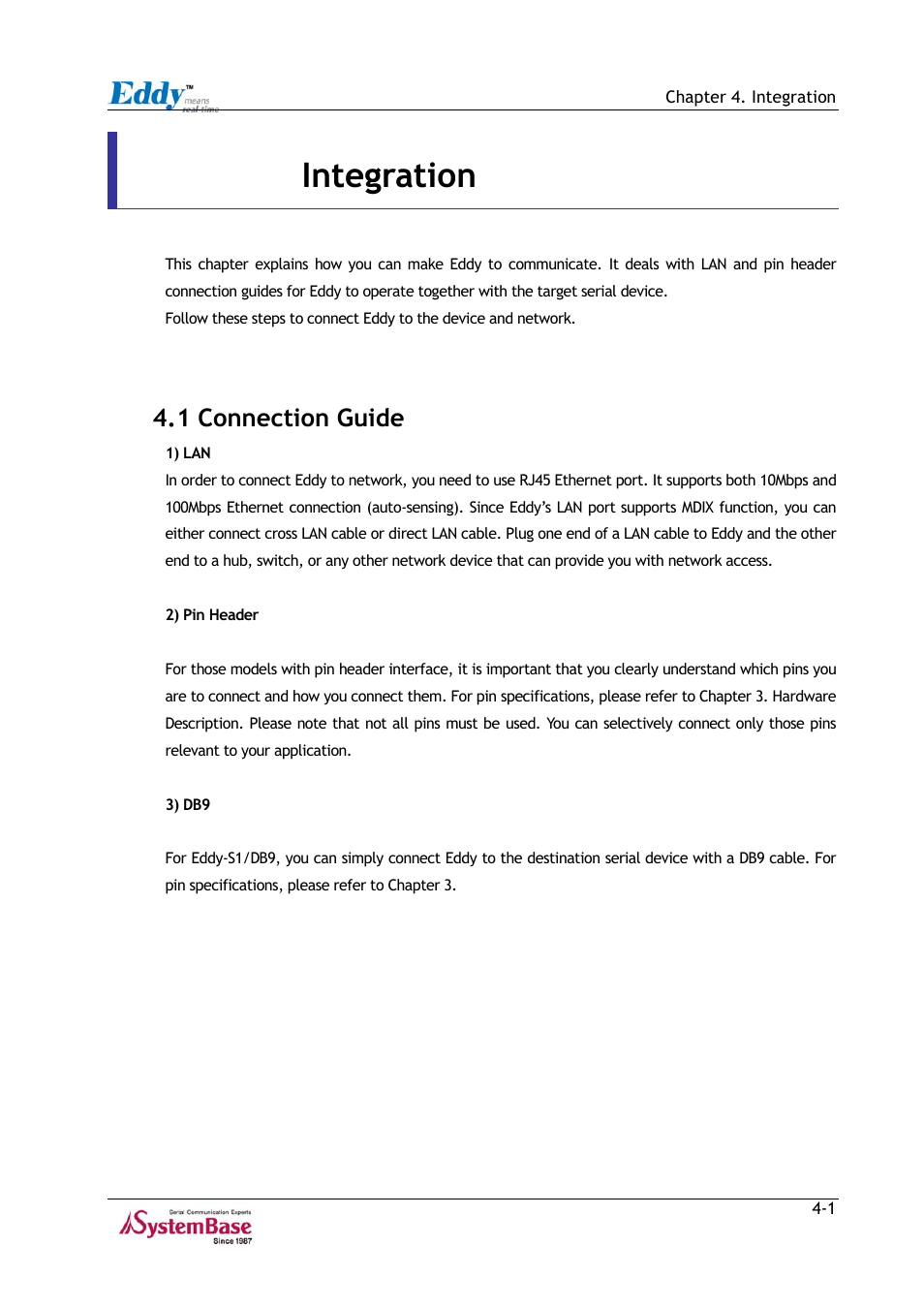 Chapter 4. integration, 1 connection guide, Chapter 4 | Integration -1, 1 connection guide -1 | Solvline Eddy Series Ver 2.1a User Manual | Page 54 / 89