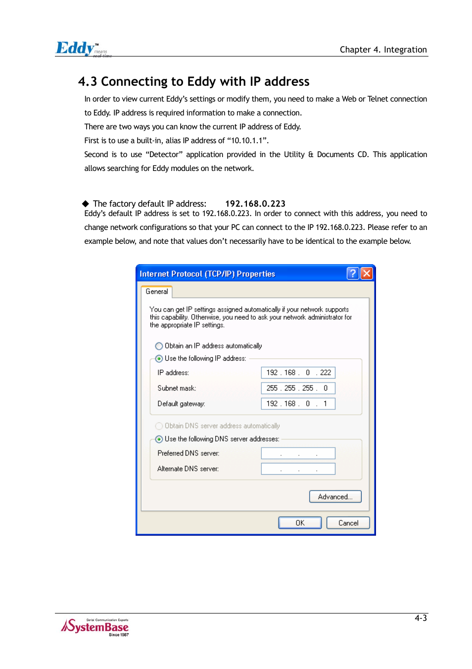 3 connecting to eddy with ip address, 3 connecting to eddy with ip address -3, Figure 4-1 | Connecting to the default ip address -3 | Solvline Eddy Series Ver 2.1a User Manual | Page 56 / 89
