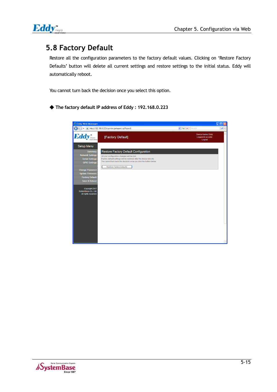 8 factory default, 8 factory default -15, Figure 5-12 | Solvline Eddy Series Ver 2.1a User Manual | Page 75 / 89
