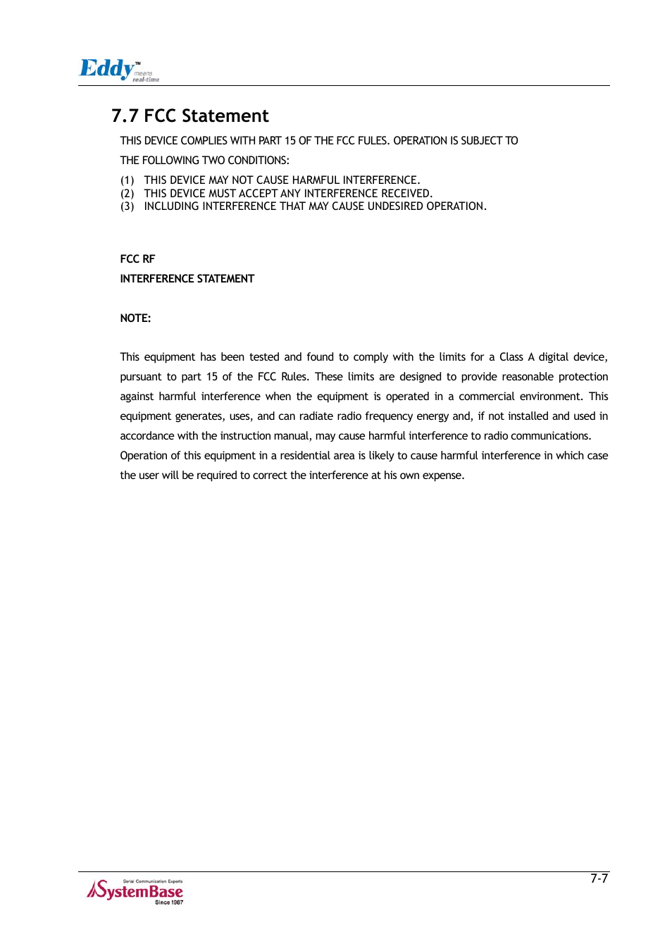7 fcc statement, 7 fcc statement -7 | Solvline Eddy Series Ver 2.1a User Manual | Page 89 / 89