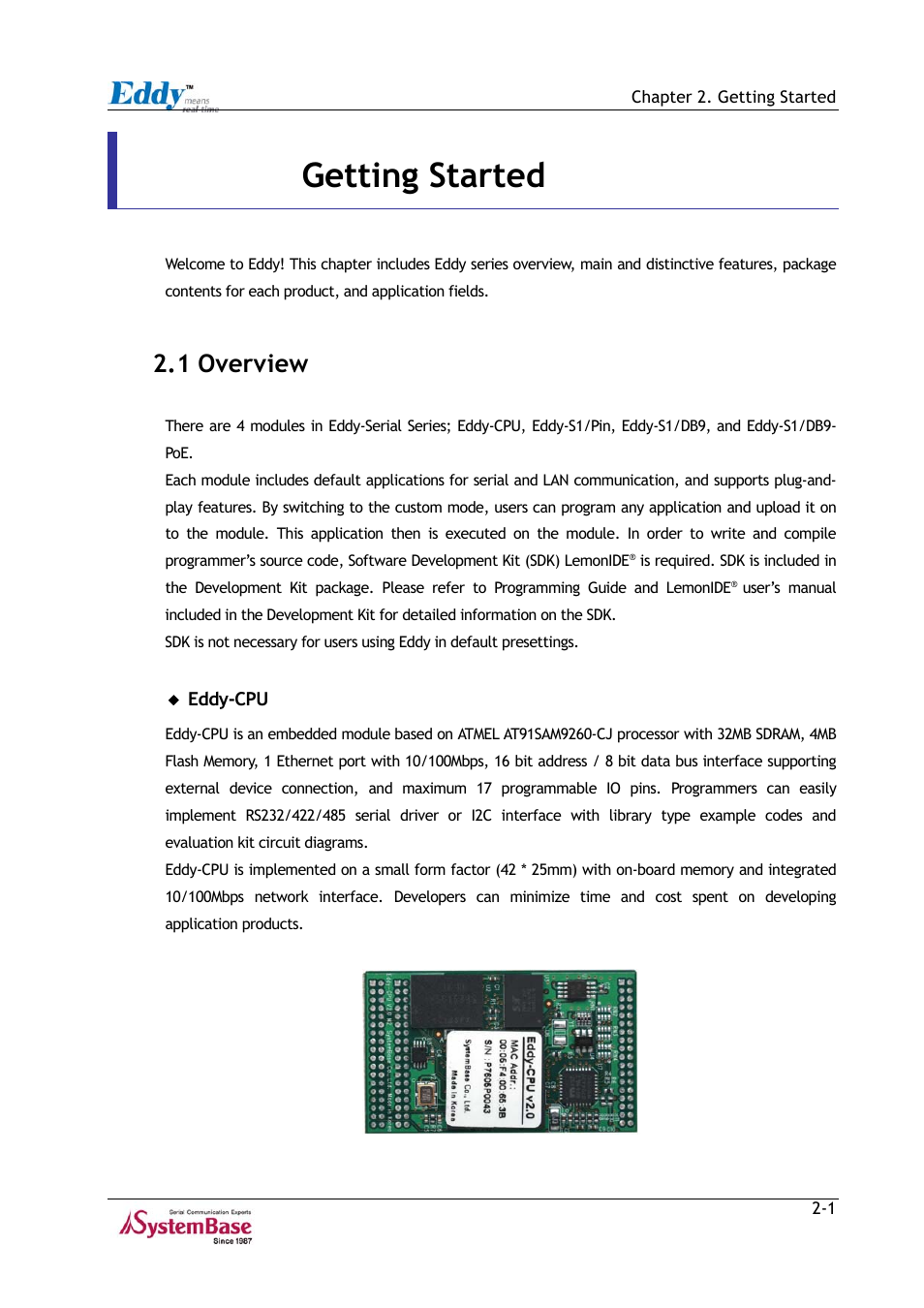 Chapter 2. getting started, 1 overview, Chapter 2 | Getting started -1, 1 overview -1, Figure 2-1 eddy-cpu -1 | Solvline Eddy Series Ver 2.1a User Manual | Page 9 / 89