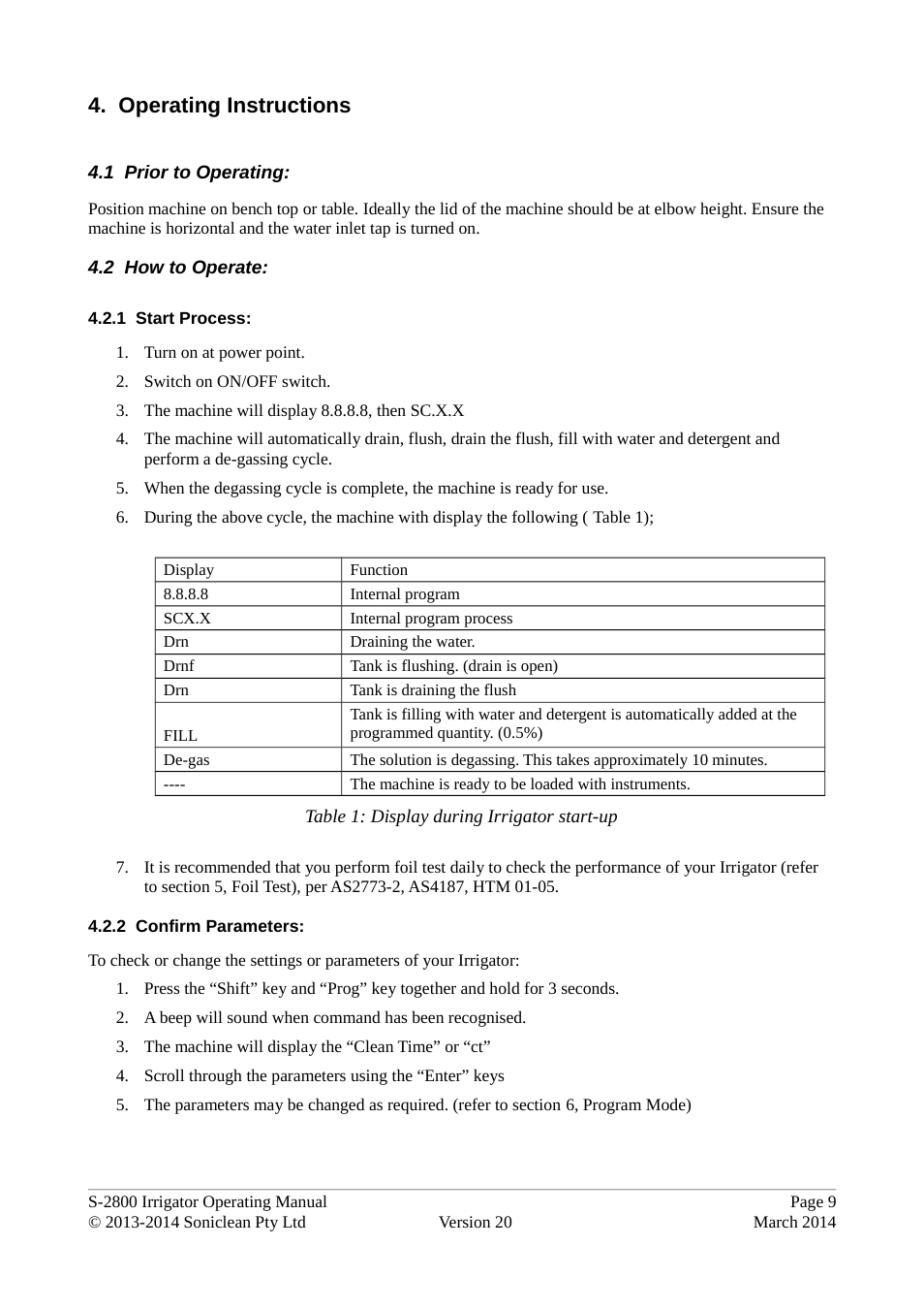 Operating instructions, 1 prior to operating: 4.2 how to operate | Soniclean S2800 User Manual | Page 13 / 30