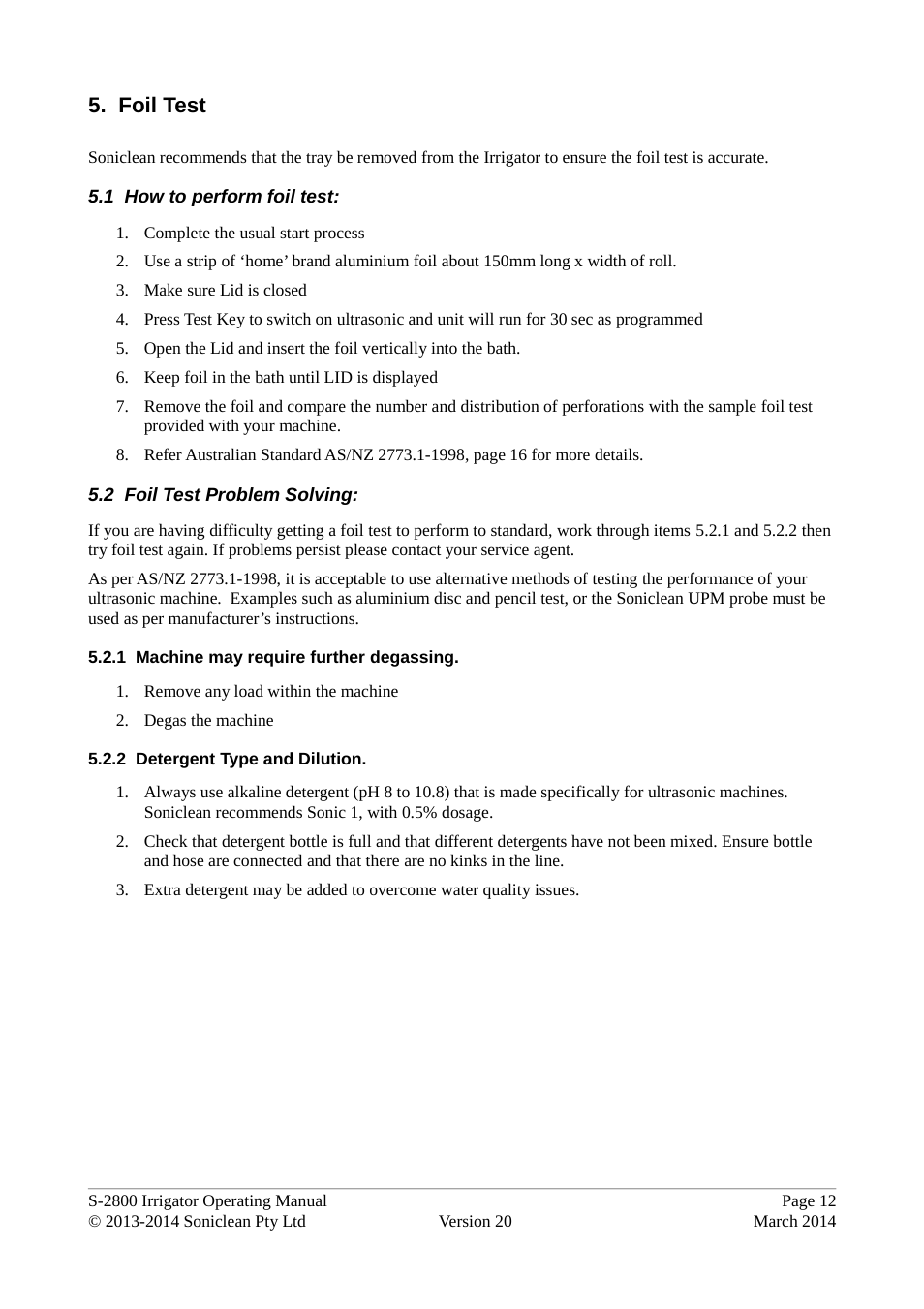 Foil test | Soniclean S2800 User Manual | Page 16 / 30