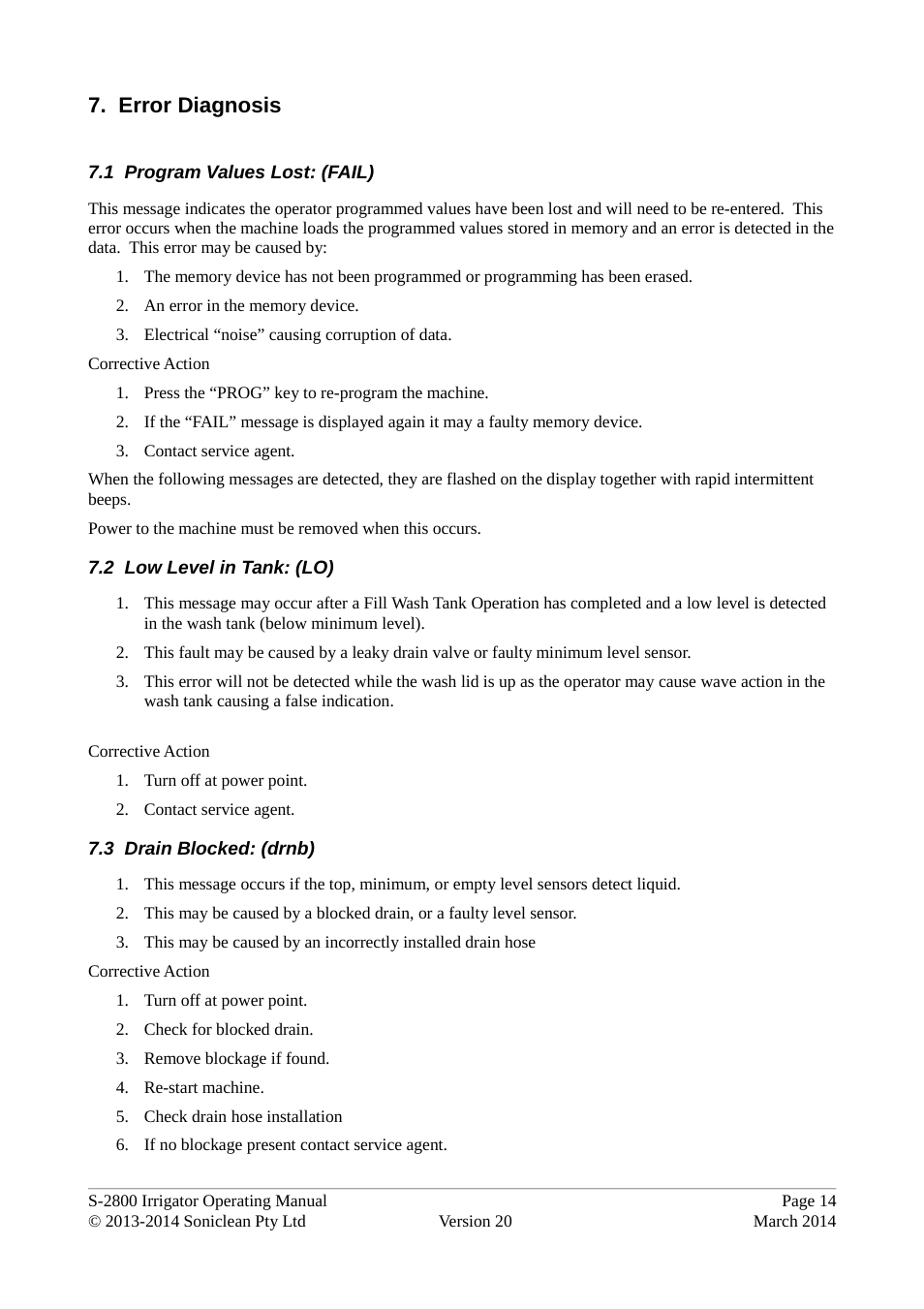 Error diagnosis | Soniclean S2800 User Manual | Page 18 / 30