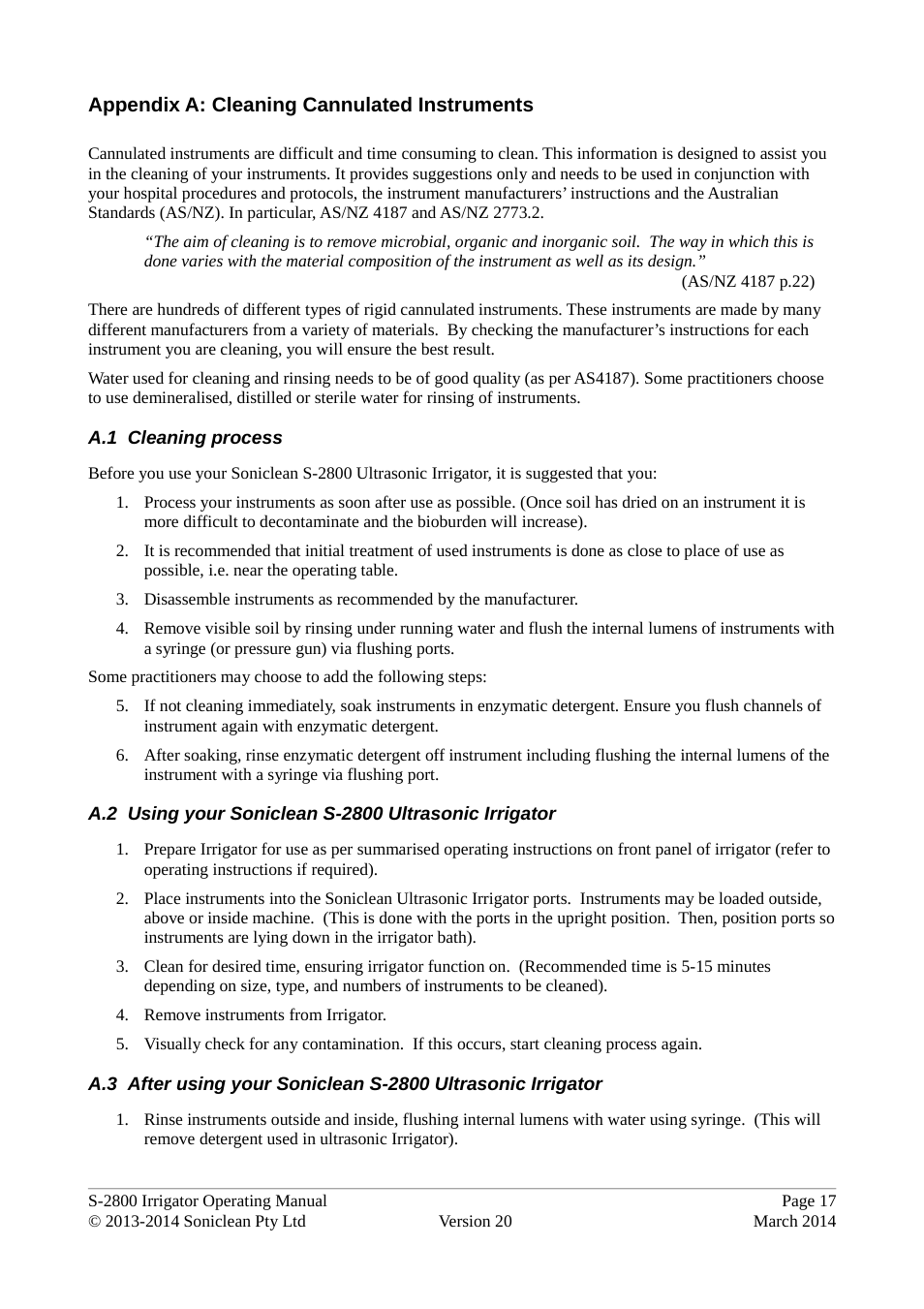 Appendix a: cleaning cannulated instruments | Soniclean S2800 User Manual | Page 21 / 30