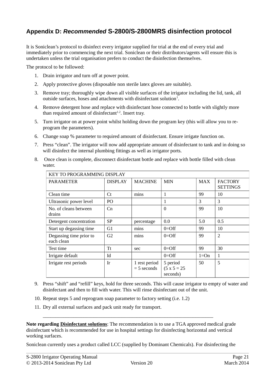 Appendix d: recommended | Soniclean S2800 User Manual | Page 25 / 30