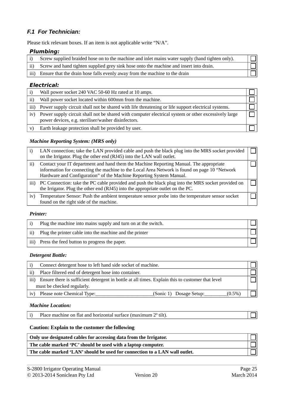 F.1 for technician | Soniclean S2800 User Manual | Page 29 / 30