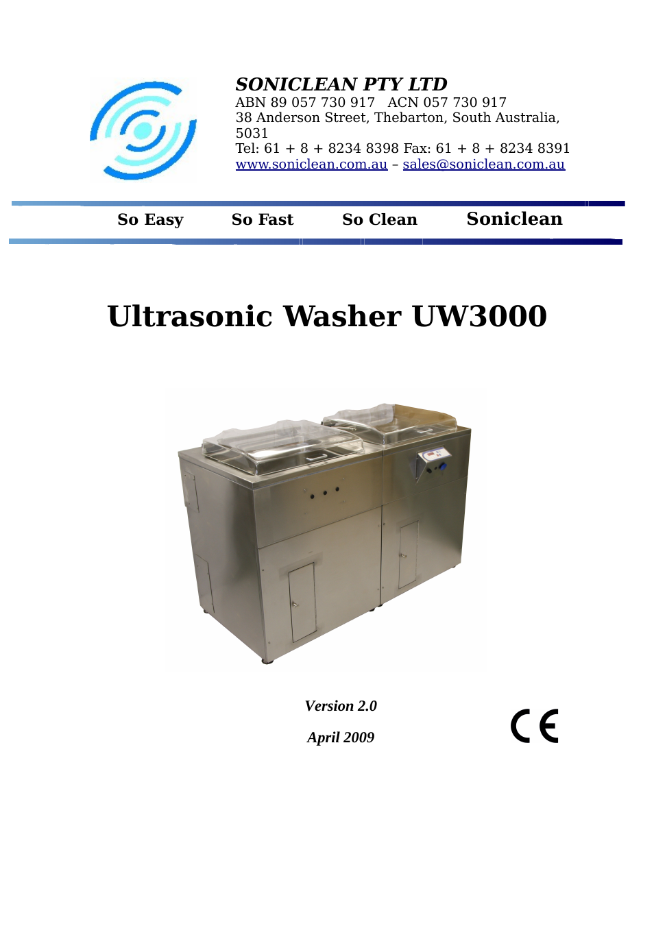 Soniclean UW3000 User Manual | 24 pages