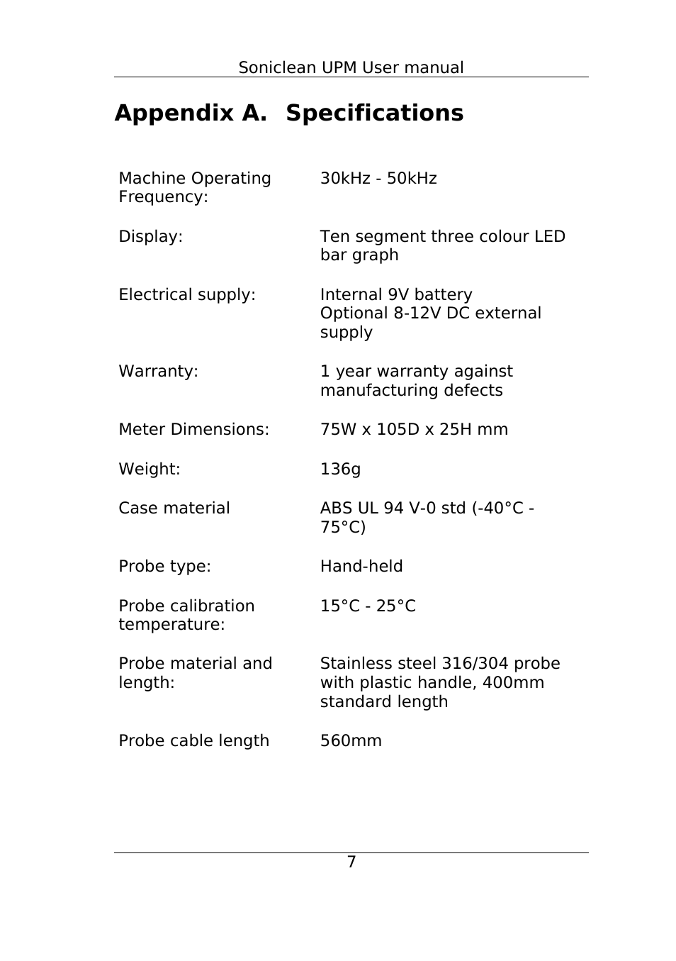 Appendix a. specifications | Soniclean SONIC-250 User Manual | Page 10 / 14