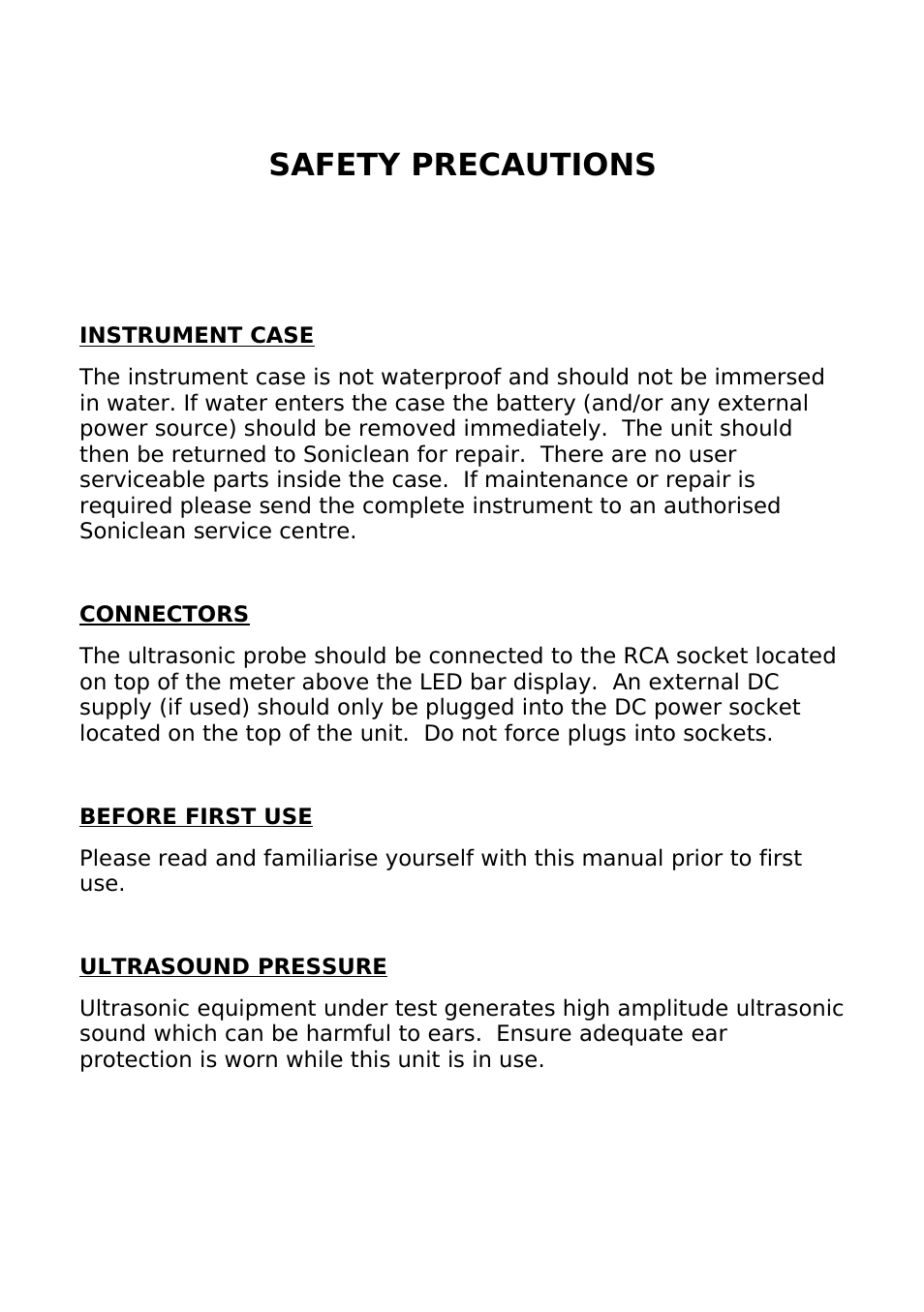 Safety precautions | Soniclean SONIC-250 User Manual | Page 2 / 14