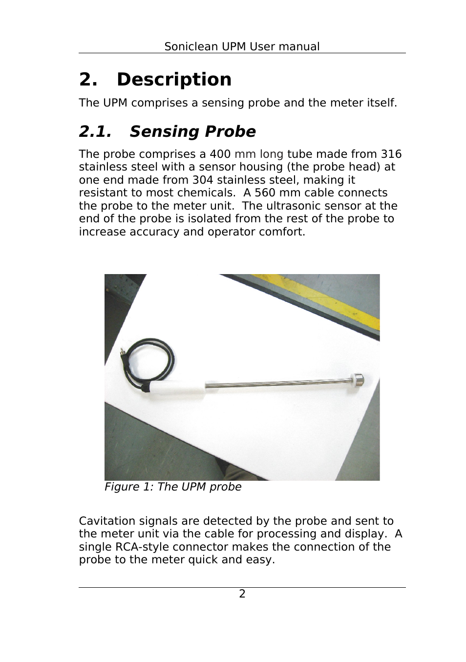 Description, Sensing probe | Soniclean SONIC-250 User Manual | Page 5 / 14