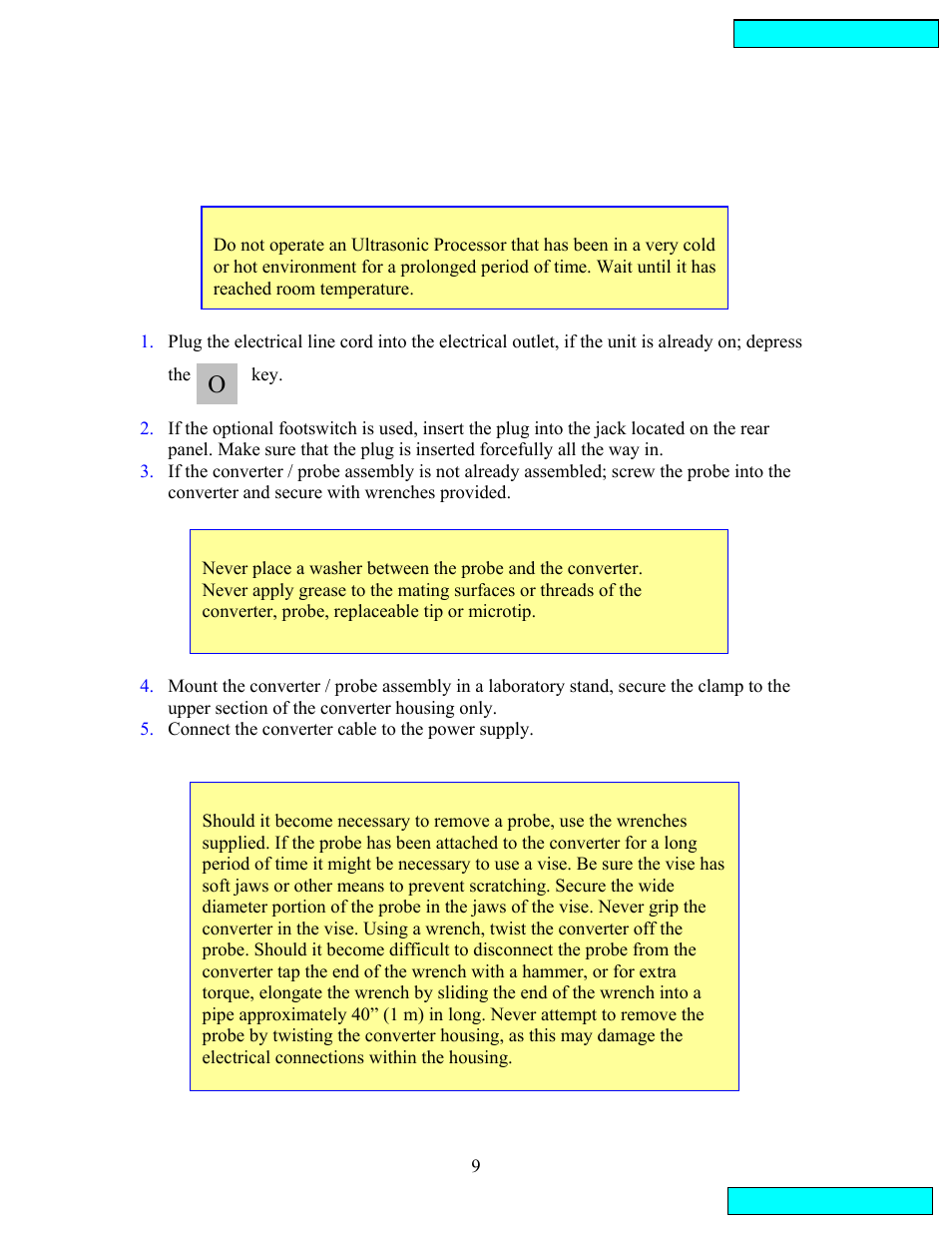 Preparations for use | Sonics VCX134 User Manual | Page 9 / 23