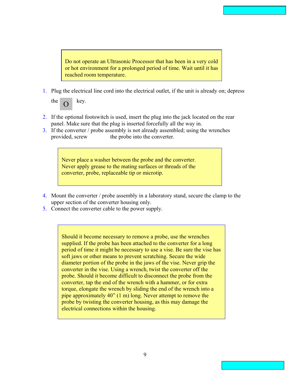 Preparations for use | Sonics VCX134PB User Manual | Page 9 / 22