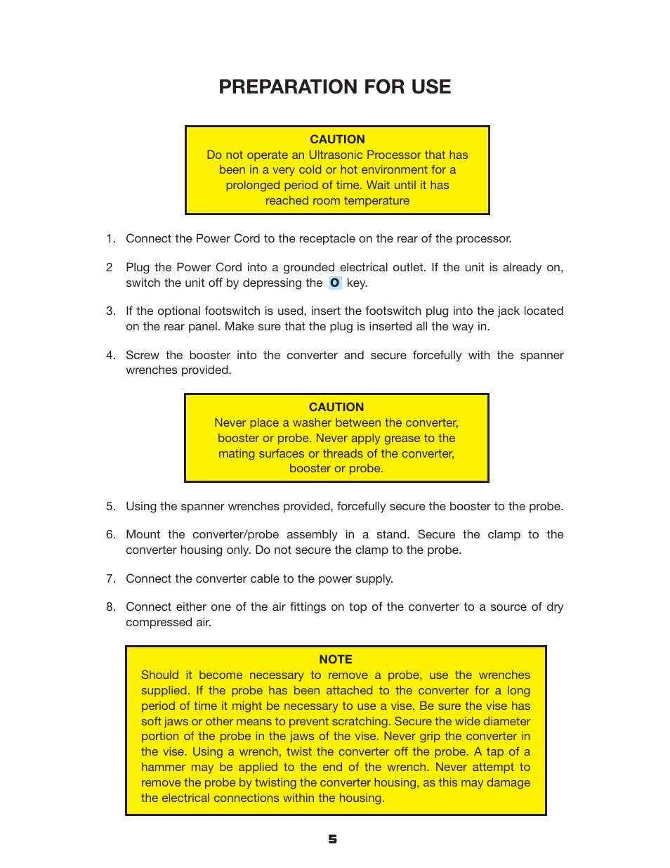 Preparation for use | Sonics VC750 User Manual | Page 10 / 33