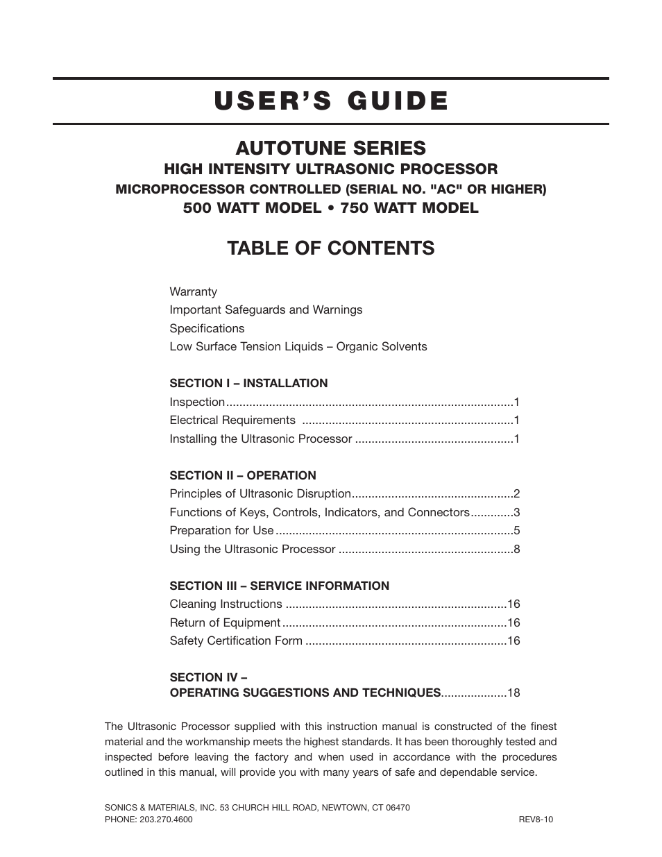 Sonics VCX750 User Manual | 31 pages