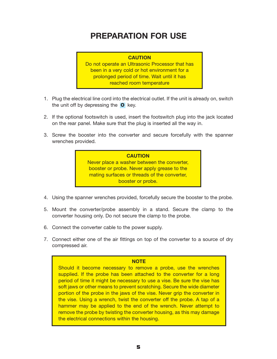 Preparation for use | Sonics VCX1500 User Manual | Page 8 / 20