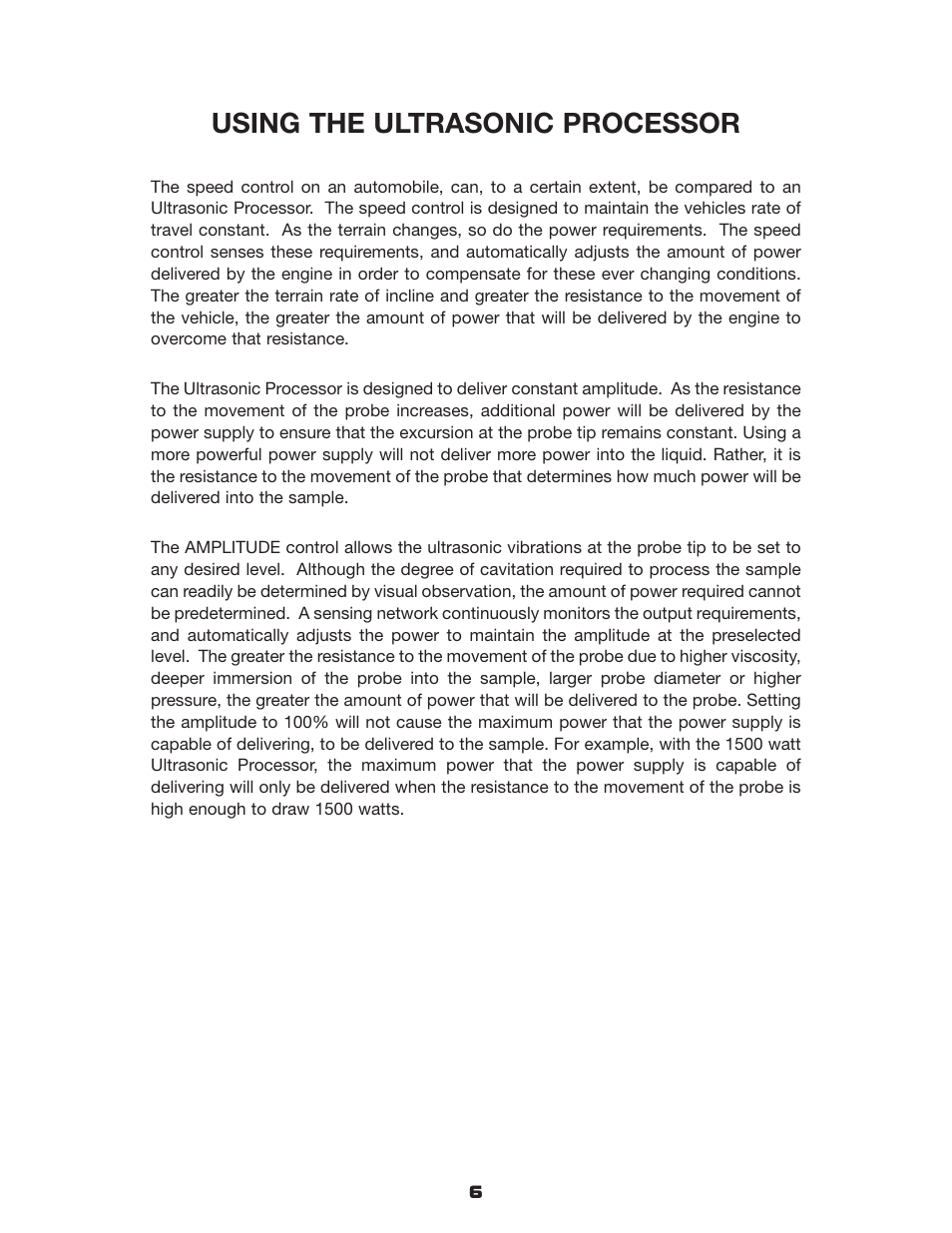 Using the ultrasonic processor | Sonics VCX1500 User Manual | Page 9 / 20