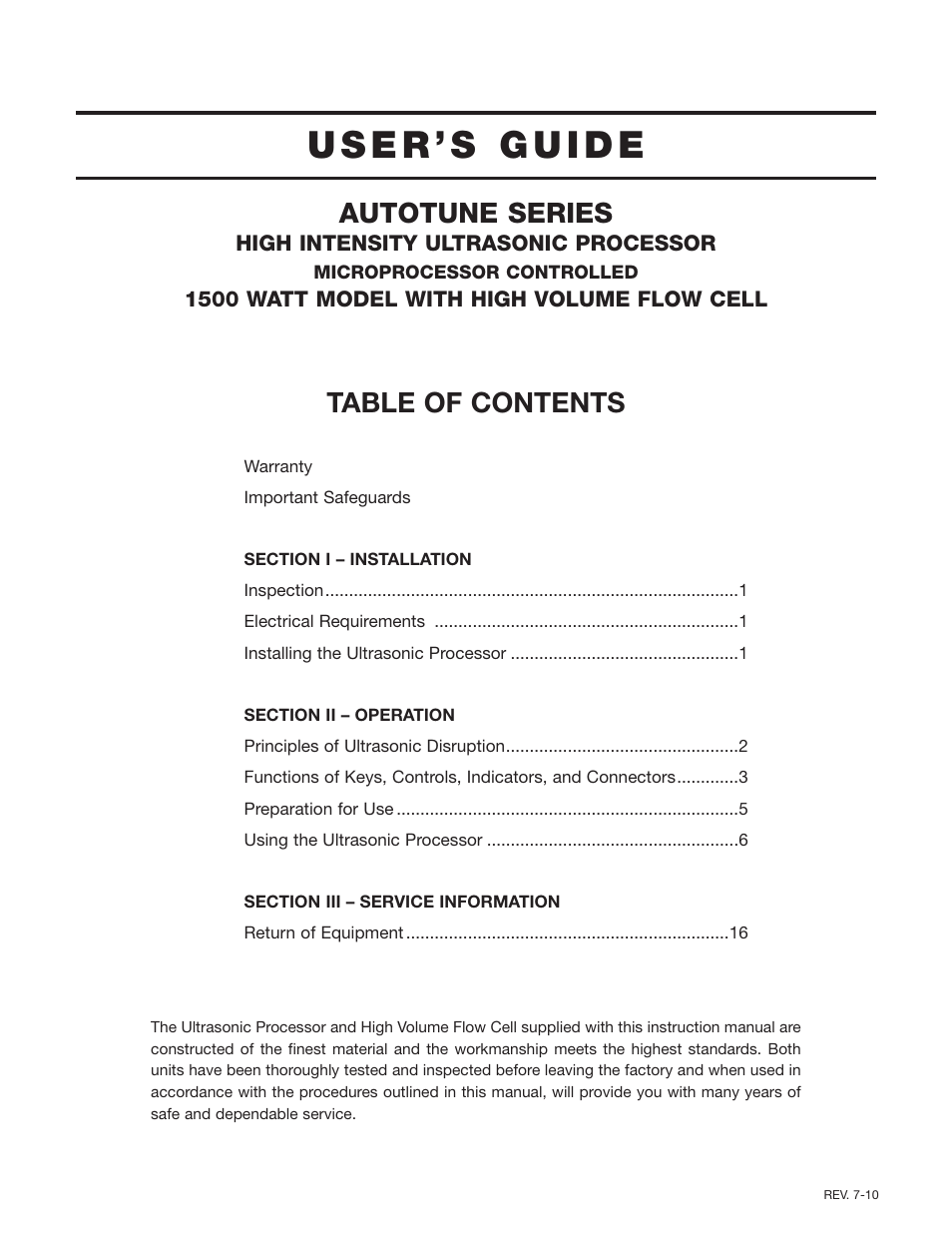 Sonics VCX1500HV User Manual | 20 pages