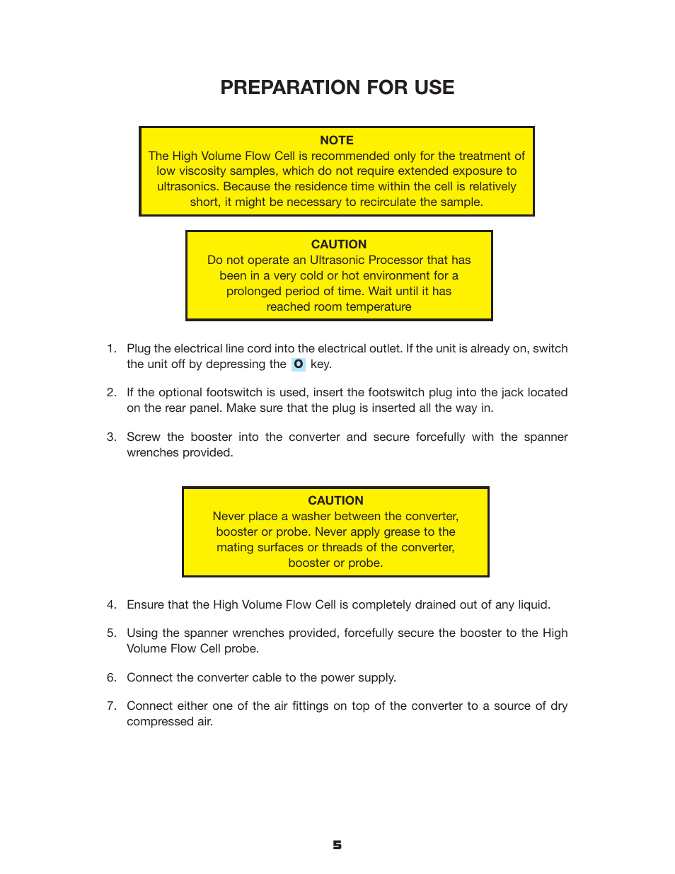 Preparation for use | Sonics VCX1500HV User Manual | Page 8 / 20