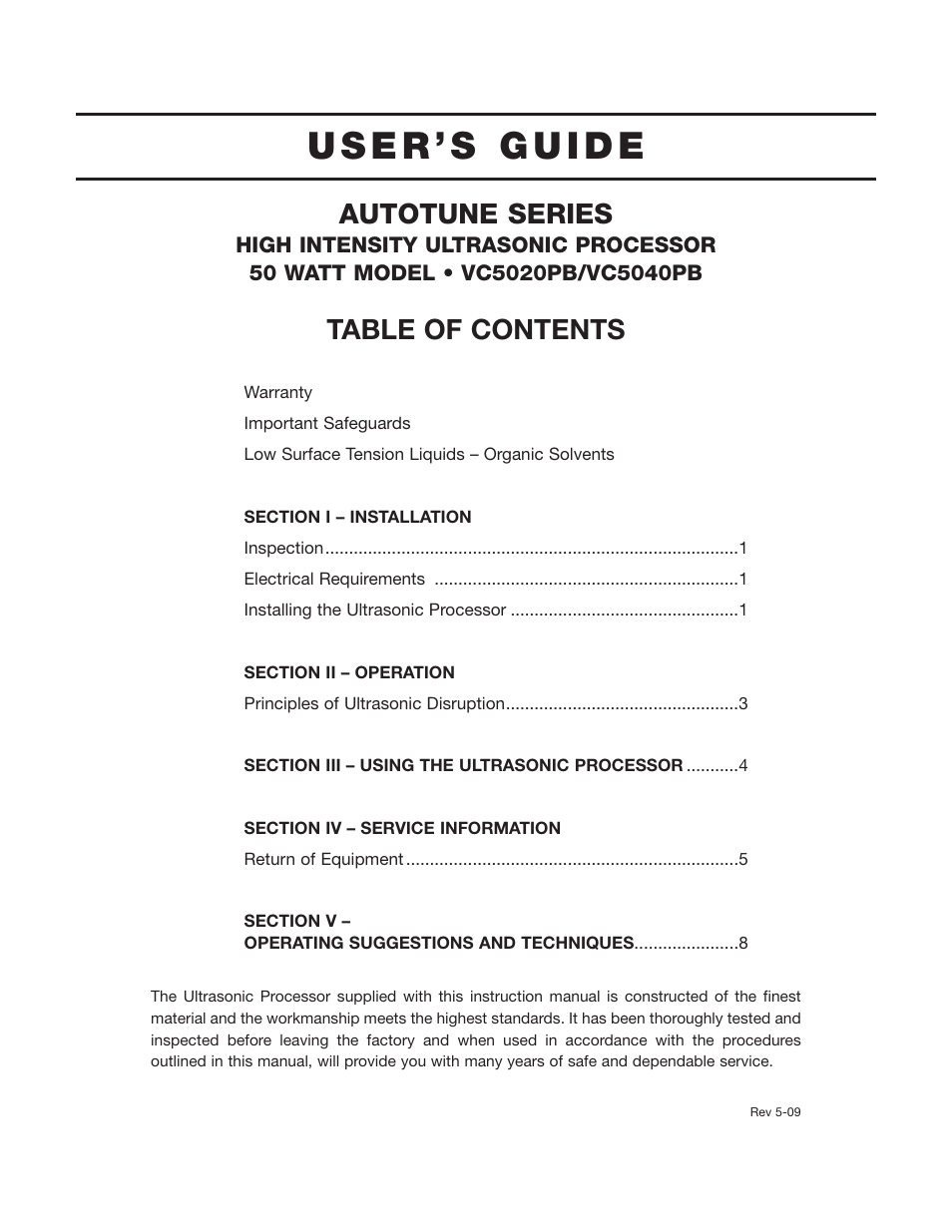 Sonics VC5040PB User Manual | 19 pages