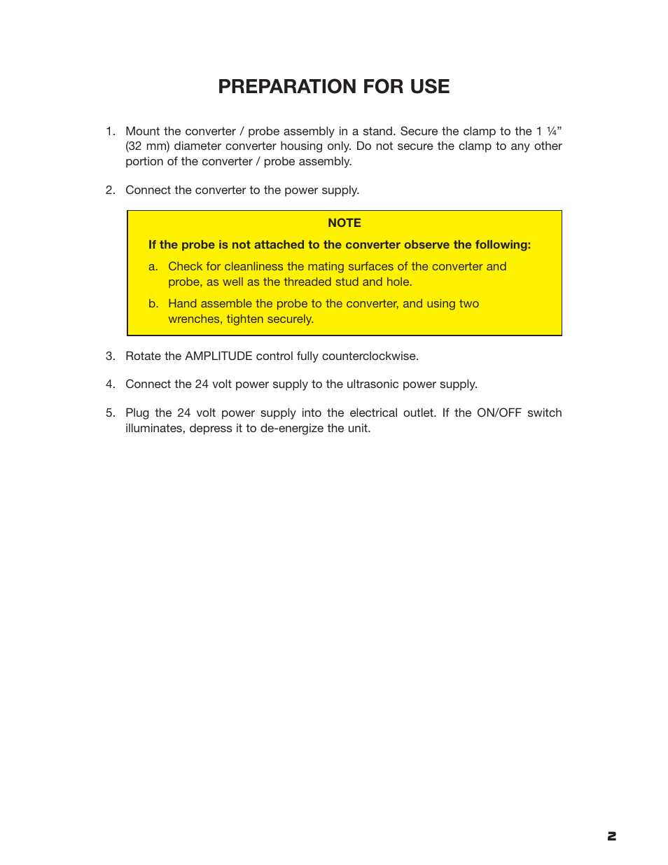 Preparation for use | Sonics VC5040PB User Manual | Page 5 / 19
