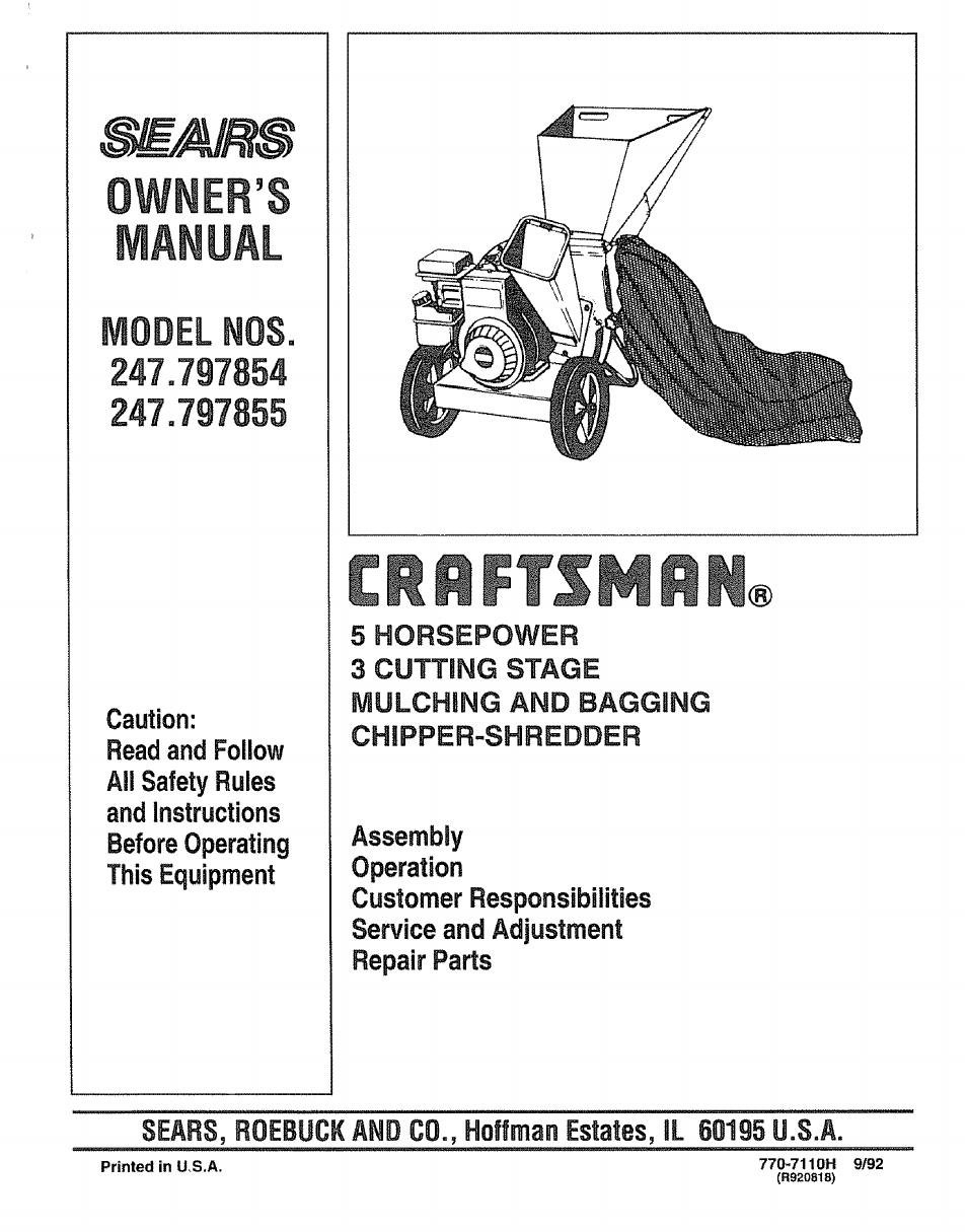 Craftsman 247.797855 User Manual | 22 pages