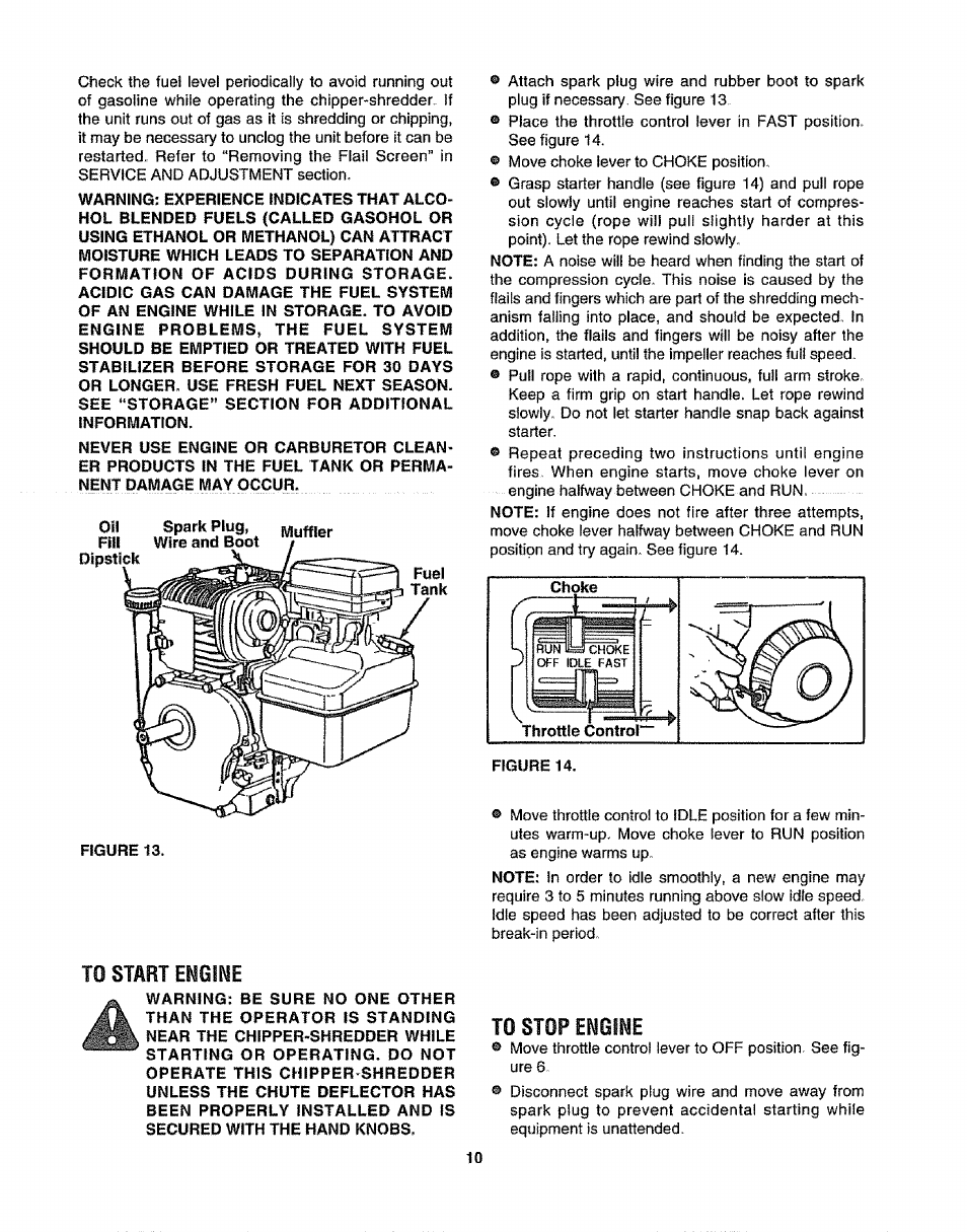 To start enoine, To stop emgine | Craftsman 247.797855 User Manual | Page 10 / 22