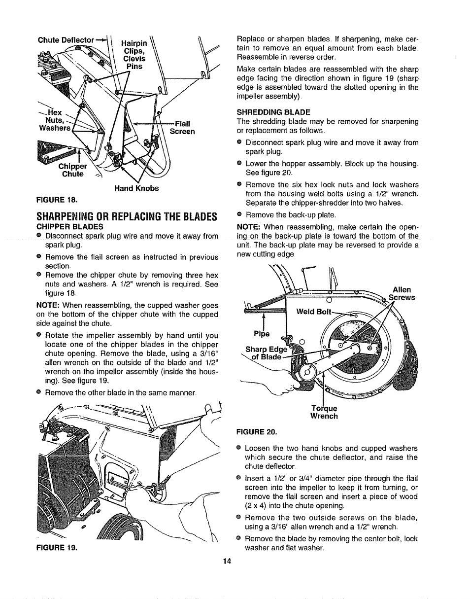 Sharpening or replacing the blades | Craftsman 247.797855 User Manual | Page 14 / 22