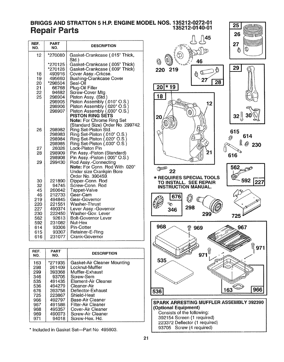 Repair parts | Craftsman 247.797855 User Manual | Page 21 / 22