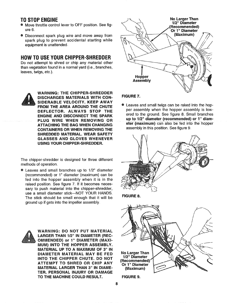 To stop engine, How to use your chipper-shredder | Craftsman 247.797855 User Manual | Page 8 / 22