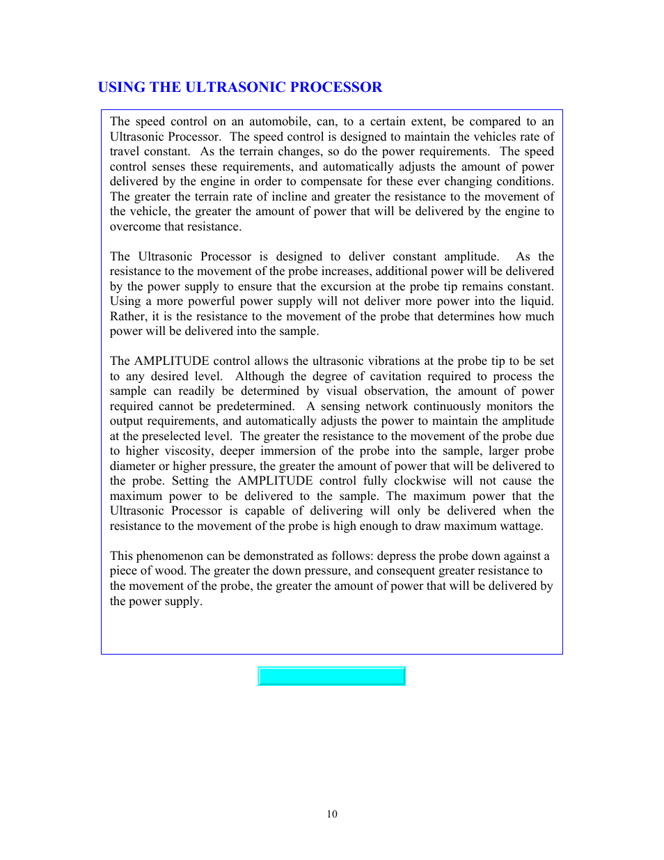 Using the processor, Using the ultrasonic processor | Sonics VC70T User Manual | Page 10 / 16