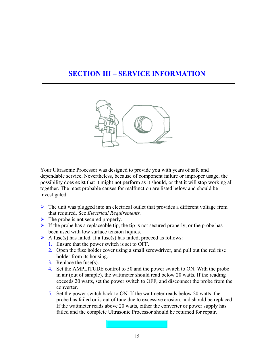 Service information, Section iii – service information | Sonics VC70T User Manual | Page 15 / 16