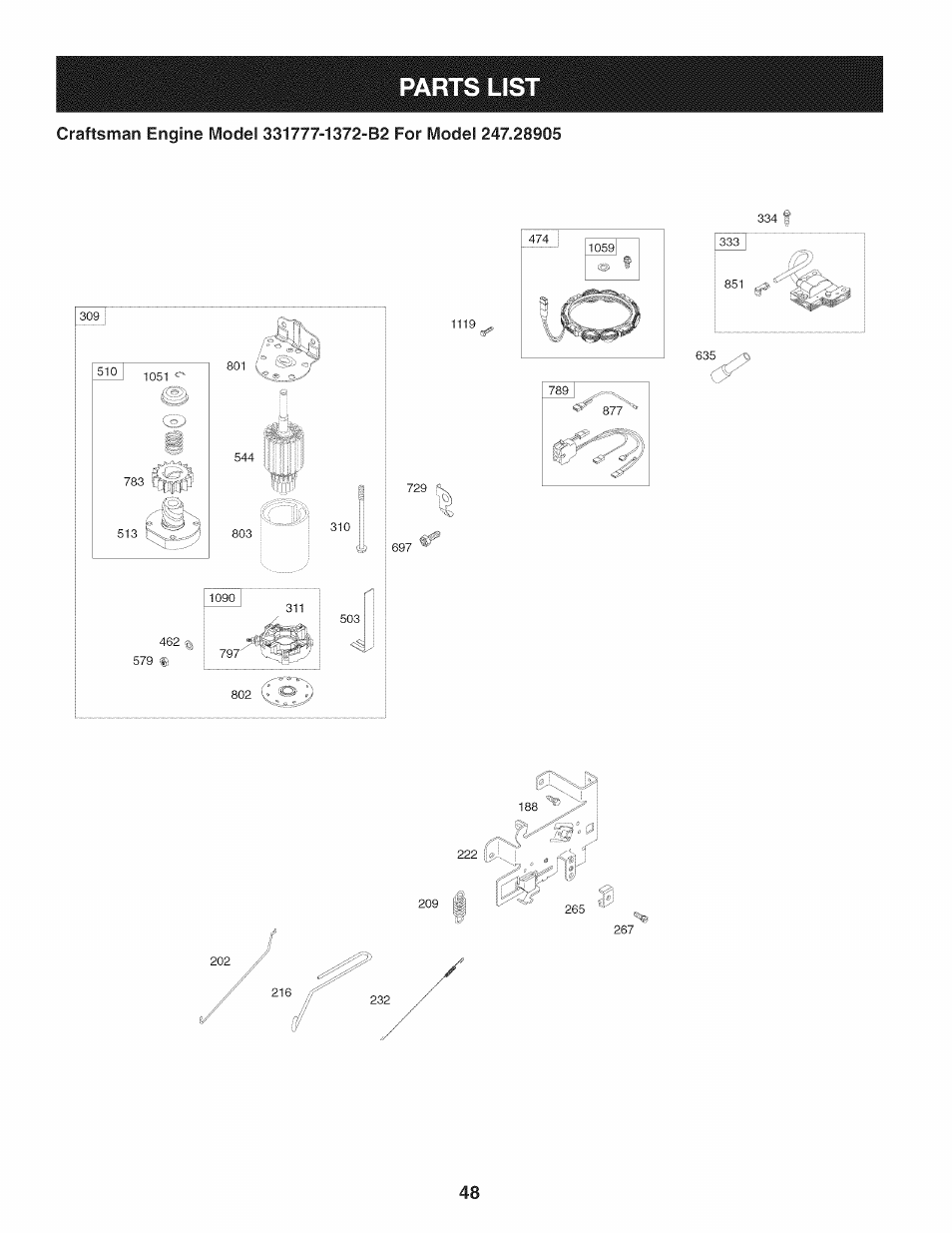 Parts list | Craftsman 247.28905 User Manual | Page 48 / 92