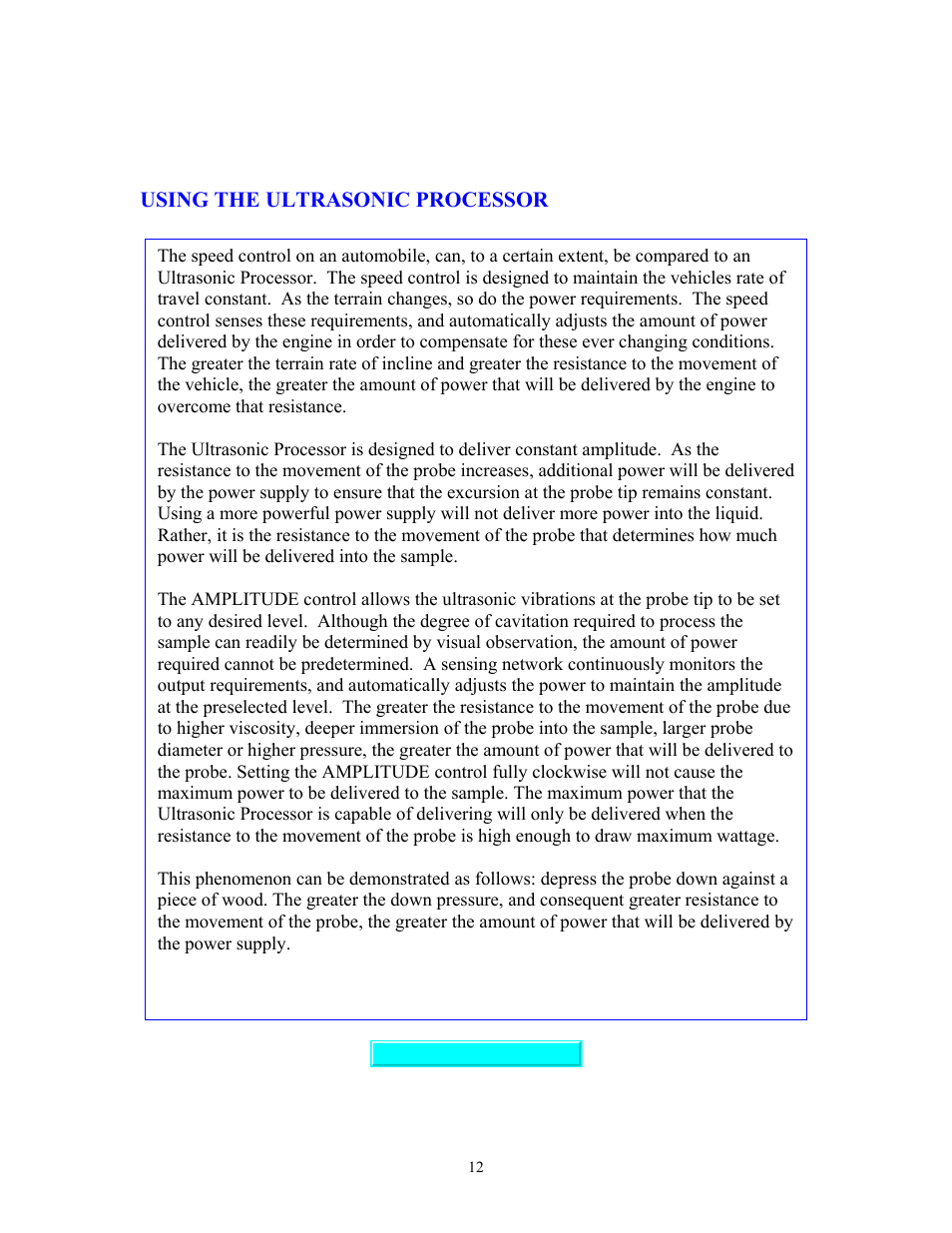 Using the processor, Using the ultrasonic processor | Sonics VCX750 (Serial No."X or lower)" User Manual | Page 12 / 27