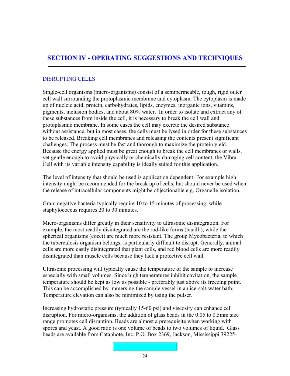 Operating suggestions, Section iv – operating suggestions and techniques | Sonics VCX750 (Serial No."X or lower)" User Manual | Page 24 / 27