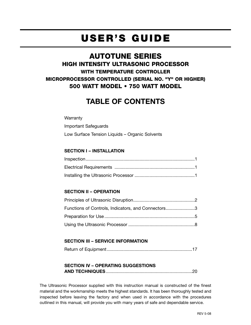 Sonics VCX750 (Serial No."Y through "AB")" User Manual | 31 pages