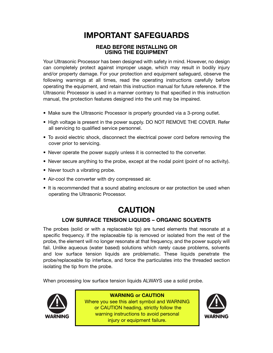 Important safeguards, Caution | Sonics VCX750 (Serial No."Y through "AB")" User Manual | Page 3 / 31