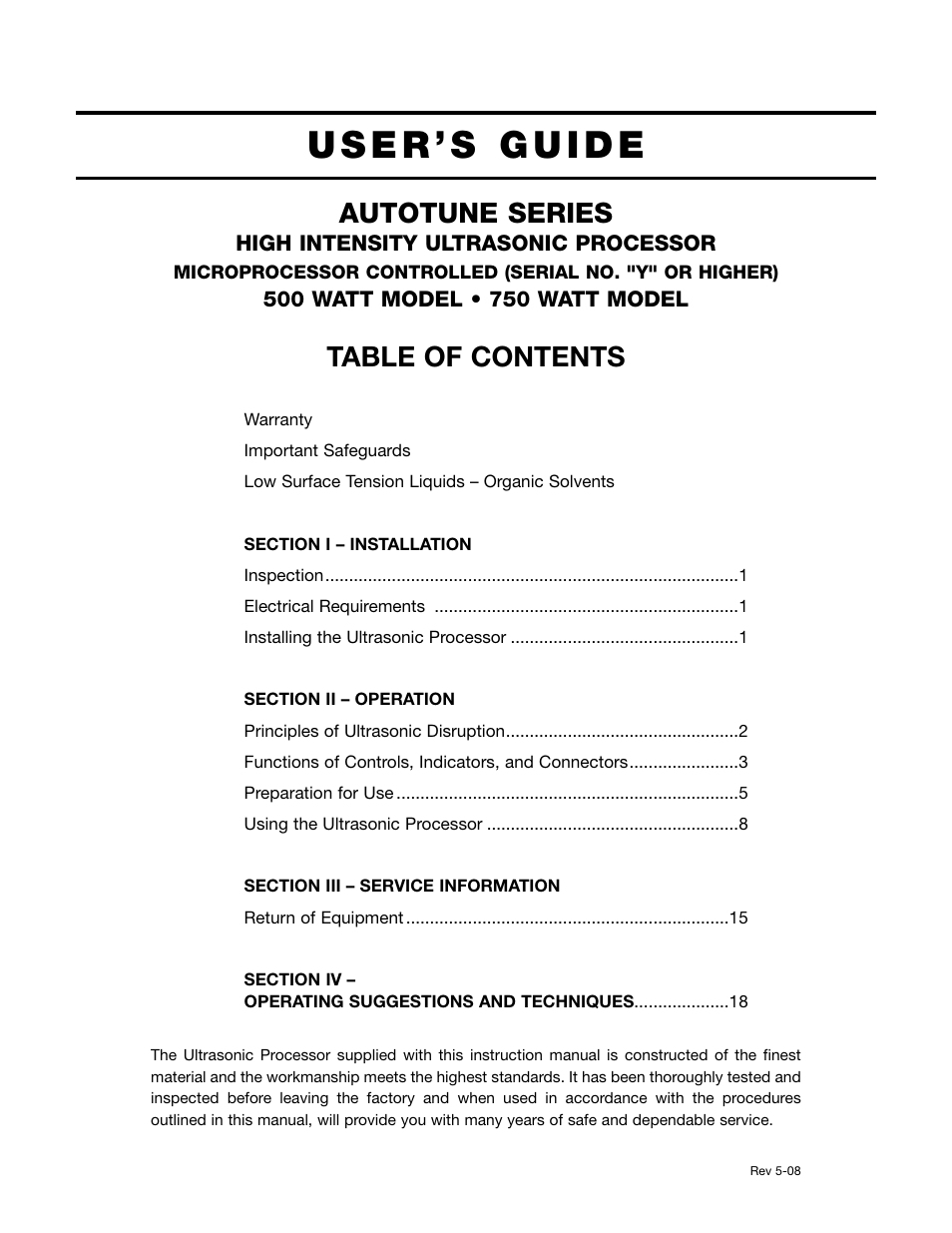 Sonics VC750 (Serial No. "Y  through "AB")" User Manual | 29 pages