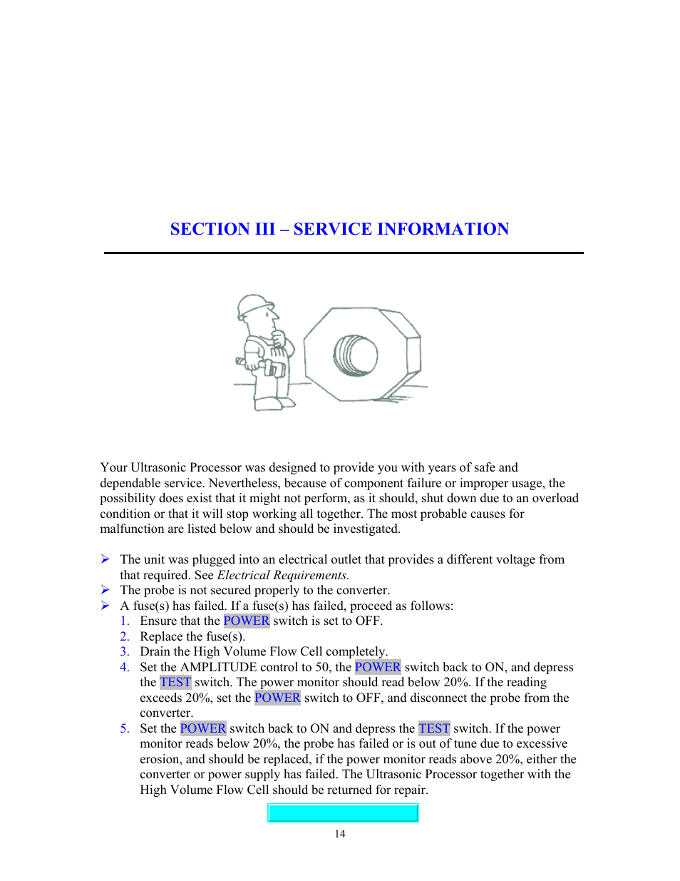 Service information, Section iii – service information | Sonics VCF1500HV User Manual | Page 14 / 15