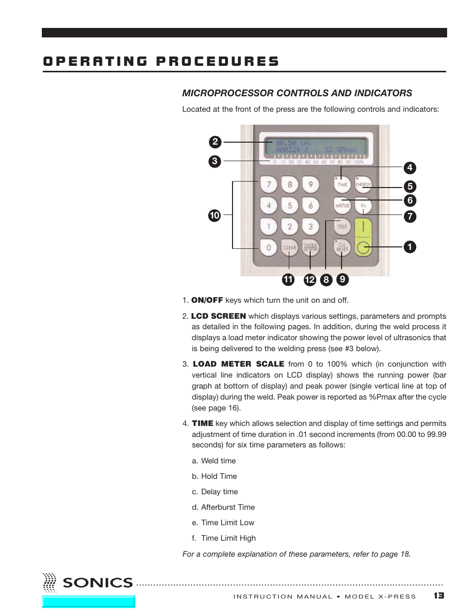 Microprocessor controls and indicators | Sonics X-Press Integrated Welder User Manual | Page 14 / 38
