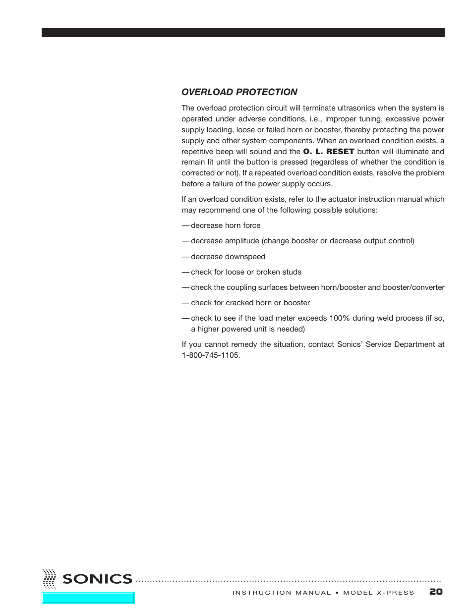 Overload protection, Led in up | Sonics X-Press Integrated Welder User Manual | Page 21 / 38