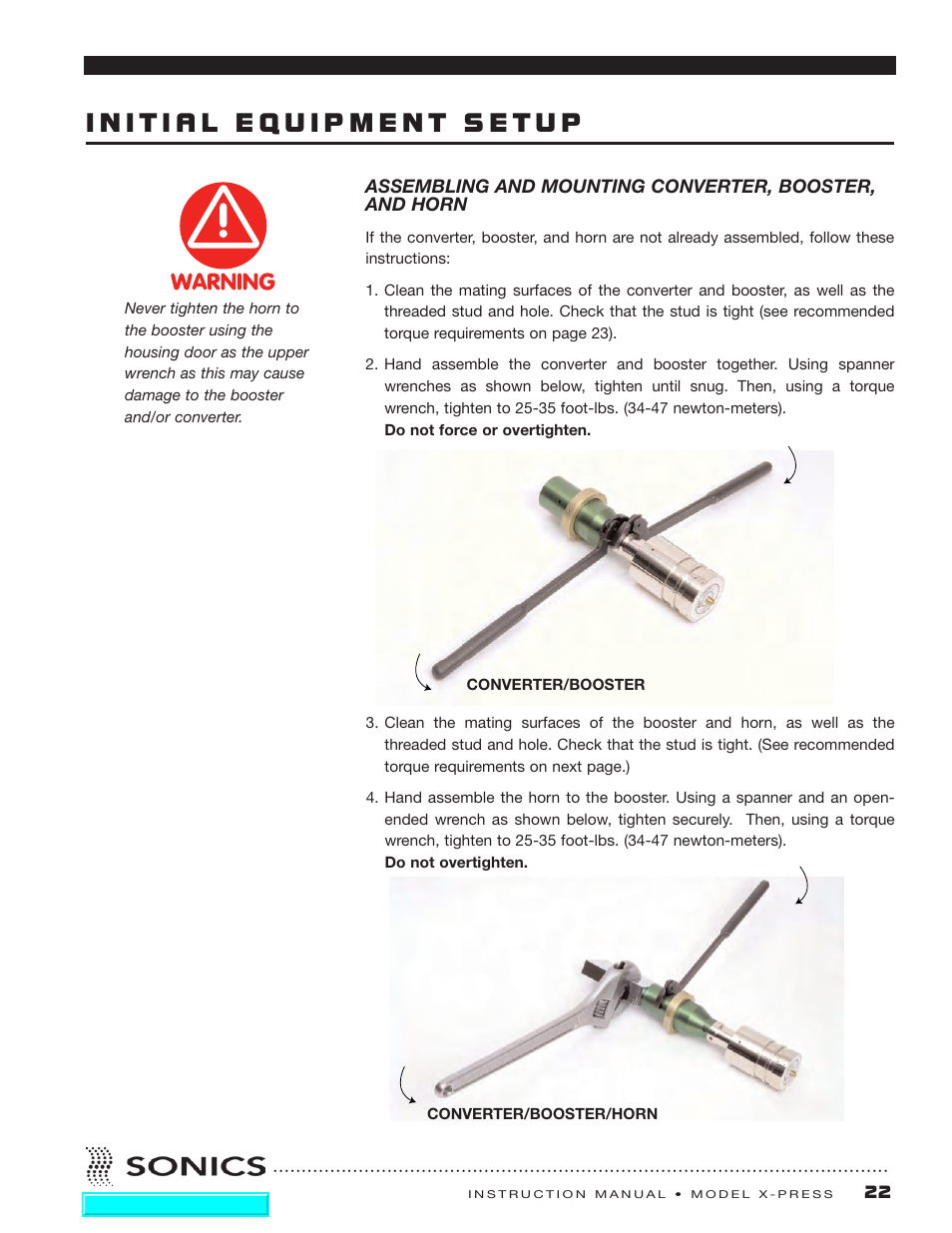 Initial equipment setup | Sonics X-Press Integrated Welder User Manual | Page 23 / 38