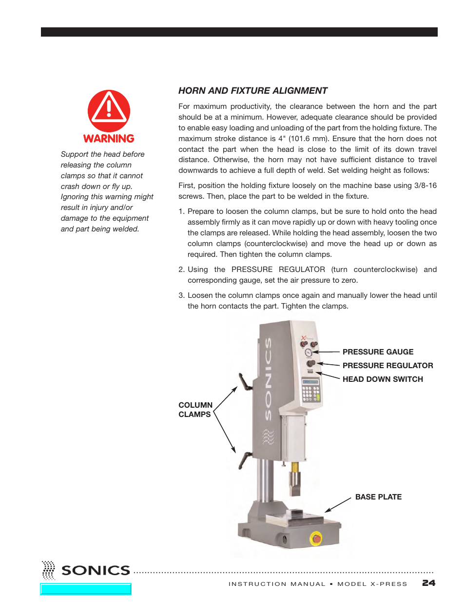 Horn and fixture alignment | Sonics X-Press Integrated Welder User Manual | Page 25 / 38