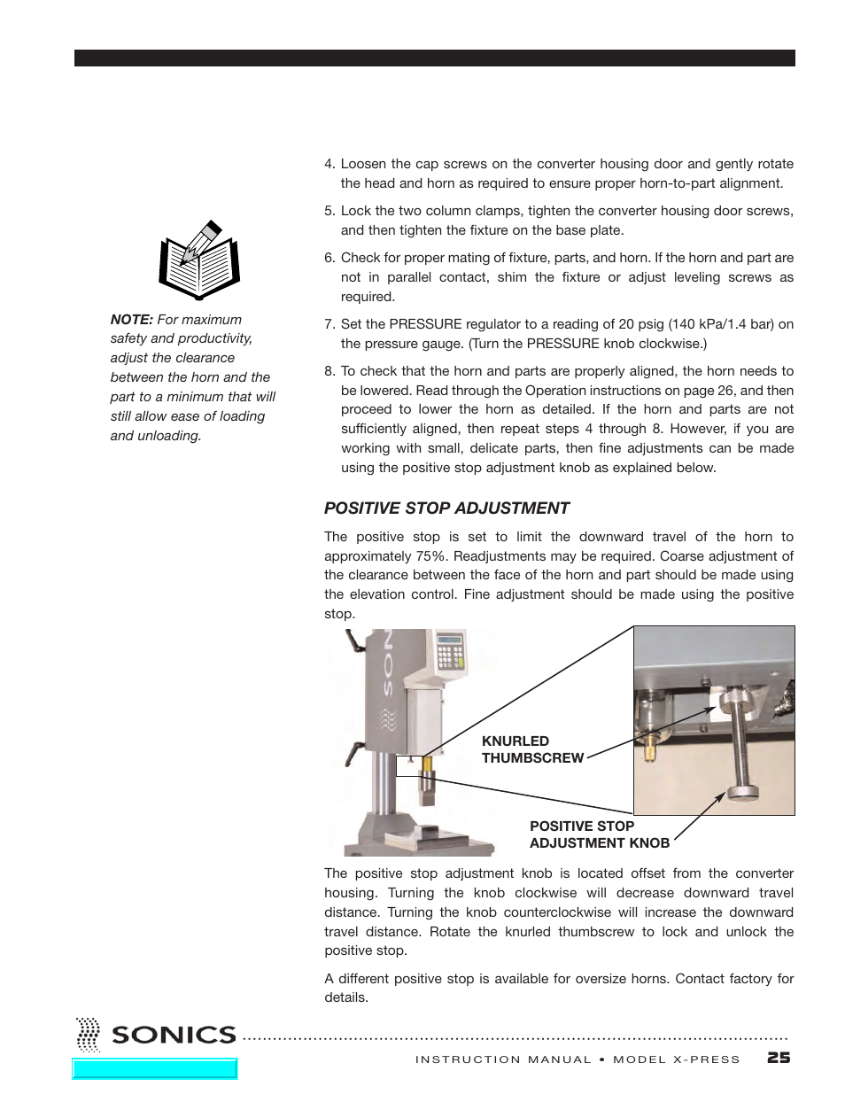 Positive stop adjustment | Sonics X-Press Integrated Welder User Manual | Page 26 / 38