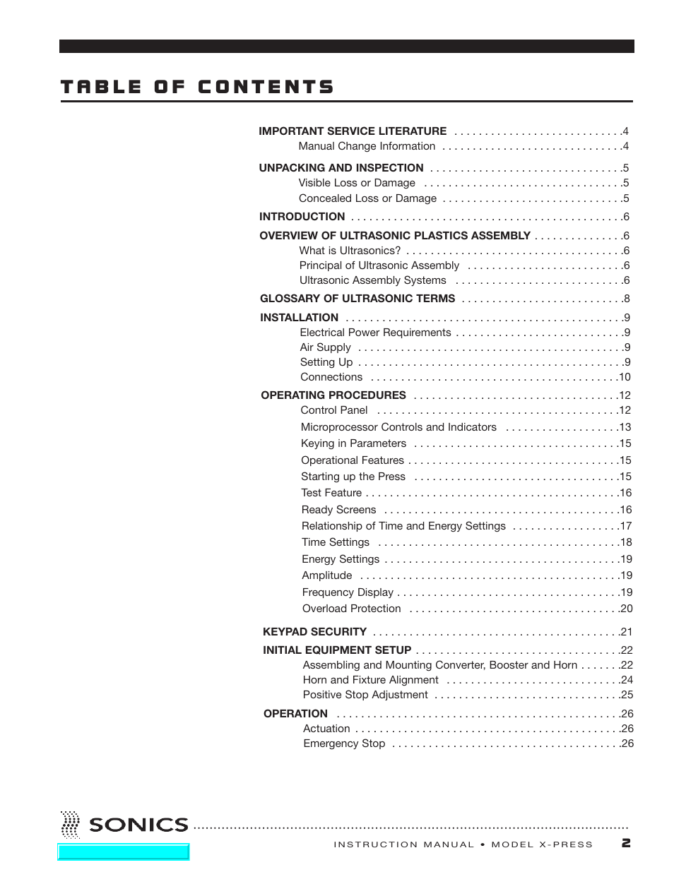 Sonics X-Press Integrated Welder User Manual | Page 3 / 38