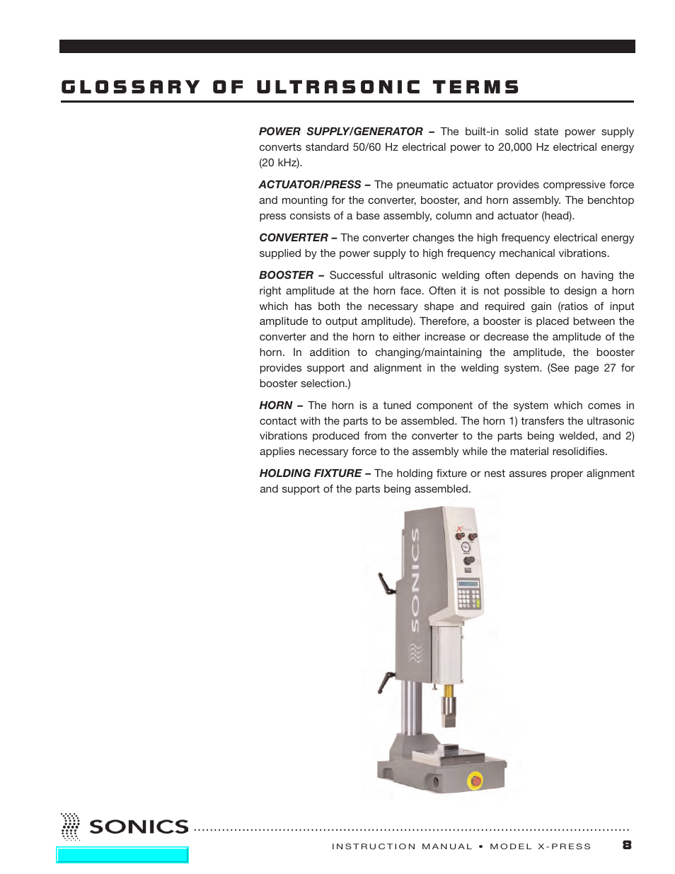 Glossary of ultrasonic terms | Sonics X-Press Integrated Welder User Manual | Page 9 / 38