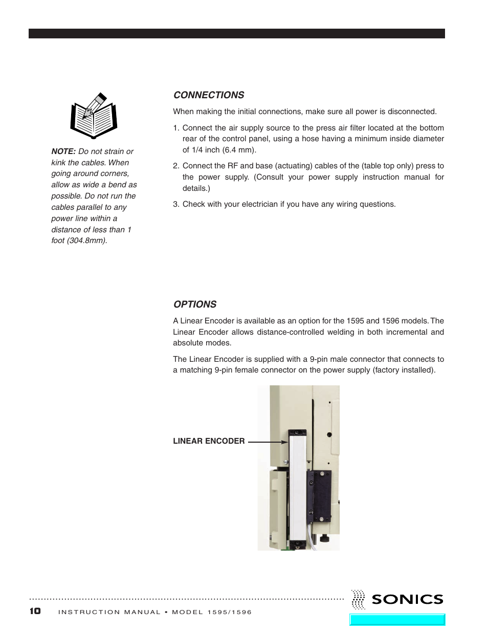 Connections, Options, Connections options | Sonics 1596 Actuator User Manual | Page 11 / 25