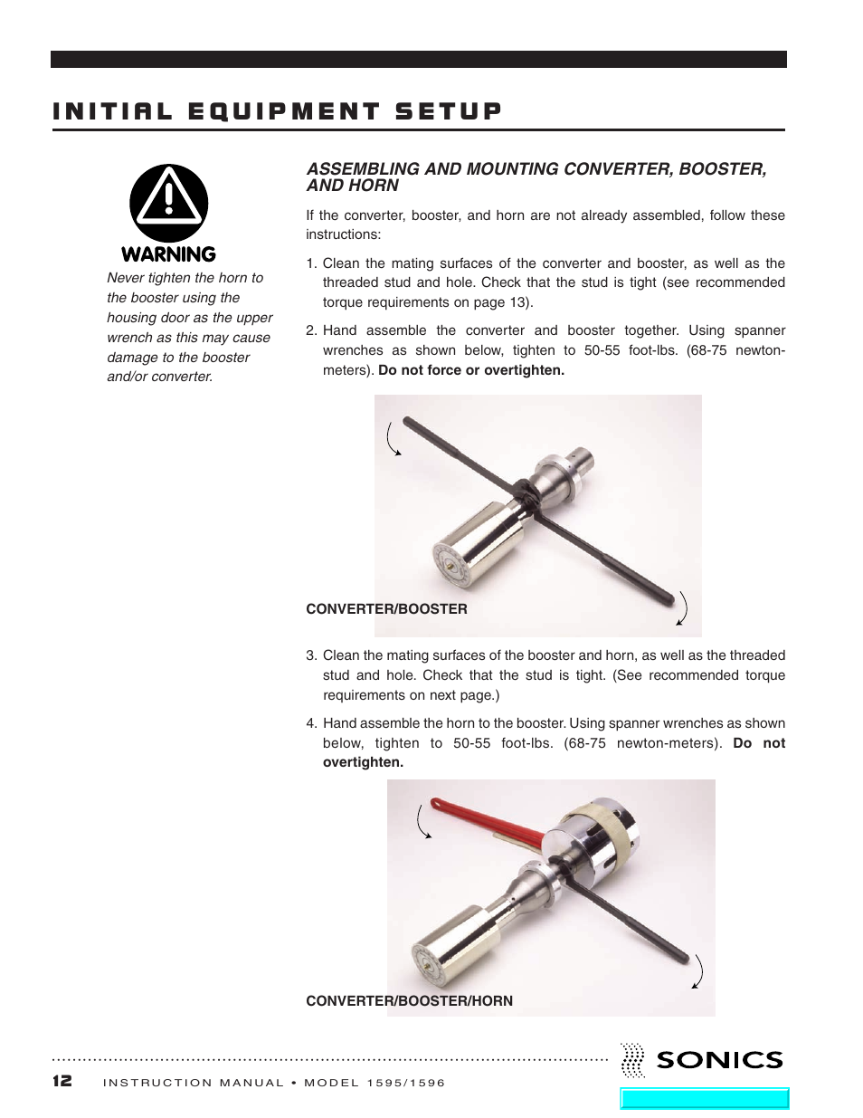 Initial equipment setup | Sonics 1596 Actuator User Manual | Page 13 / 25